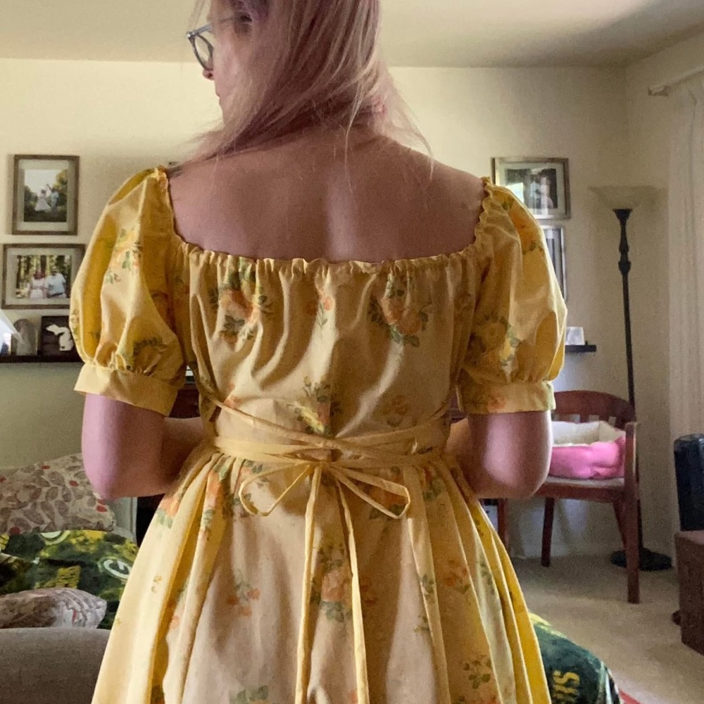 Floral Yellow Puff Sleeve Dress